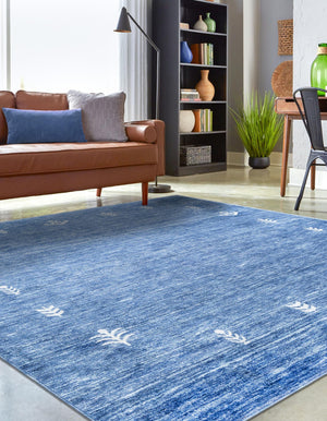 Navy Blue 7' 10 x 7' 10 Gabbeh Square Area Rug 100% Polyester (Space-Dyed Yarn) Stylish Contemporary Carpet for Home Interior Design for Sale at Rug Engine