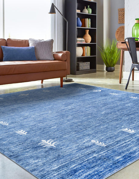 Navy Blue 7' 10 x 7' 10 Gabbeh Square Area Rug 100% Polyester (Space-Dyed Yarn) Stylish Contemporary Carpet for Home Interior Design for Sale at Rug Engine