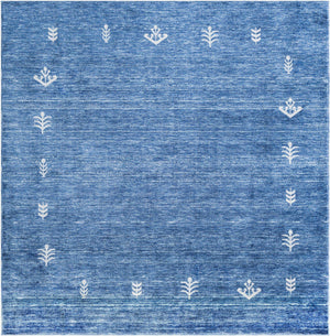 Navy Blue 7' 10 x 7' 10 Gabbeh Square Area Rug 100% Polyester (Space-Dyed Yarn) Stylish Contemporary Carpet for Home Interior Design for Sale at Rug Engine