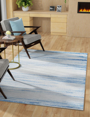 Blue Ivory 6' 1 x 9' Gabbeh Rectangle Area Rug 100% Polyester (Space-Dyed Yarn) Stylish Contemporary Carpet for Home Interior Design for Sale at Rug Engine