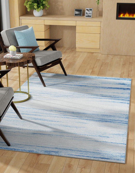 Blue Ivory 6' 1 x 9' Gabbeh Rectangle Area Rug 100% Polyester (Space-Dyed Yarn) Stylish Contemporary Carpet for Home Interior Design for Sale at Rug Engine