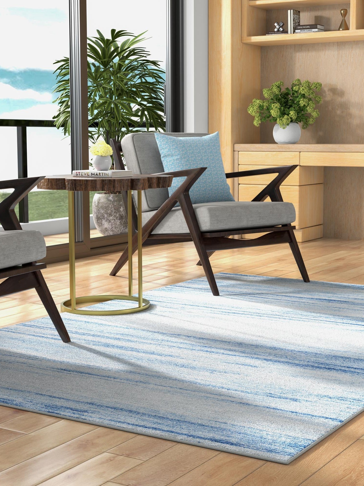 Blue Ivory 2' x 3' 1 Gabbeh Rectangle Area Rug 100% Polyester (Space-Dyed Yarn) Stylish Contemporary Carpet for Home Interior Design for Sale at Rug Engine