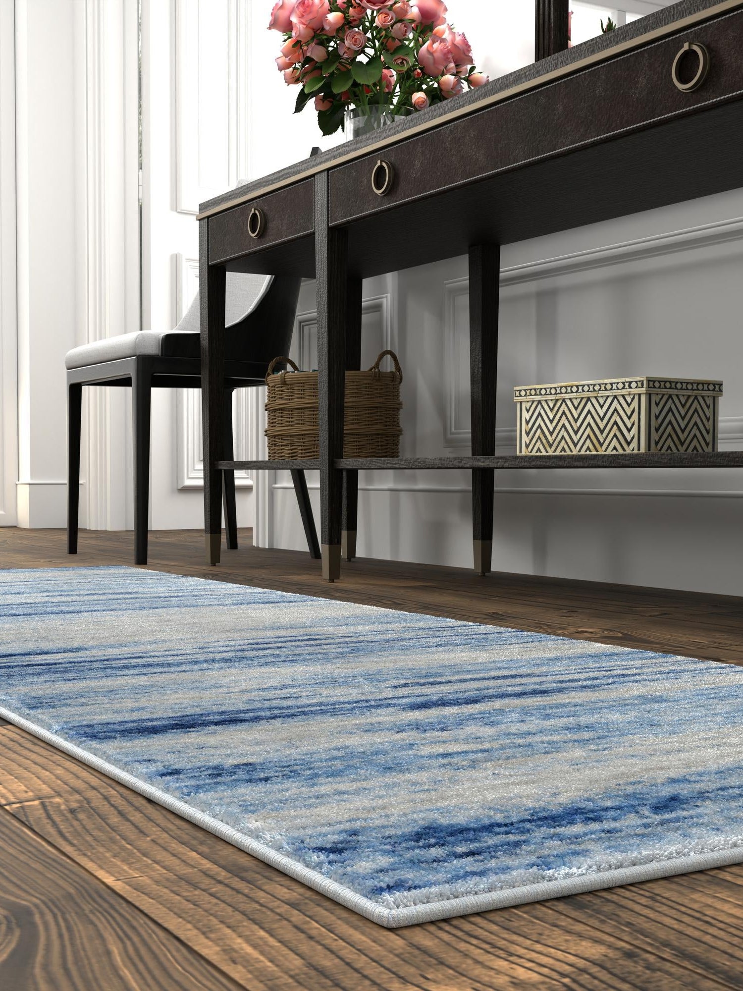 Blue Ivory 2' x 8' Gabbeh Runner Area Rug 100% Polyester (Space-Dyed Yarn) Stylish Contemporary Carpet for Home Interior Design for Sale at Rug Engine