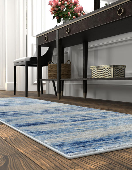 Blue Ivory 2' x 6' 1 Gabbeh Runner Area Rug 100% Polyester (Space-Dyed Yarn) Stylish Contemporary Carpet for Home Interior Design for Sale at Rug Engine