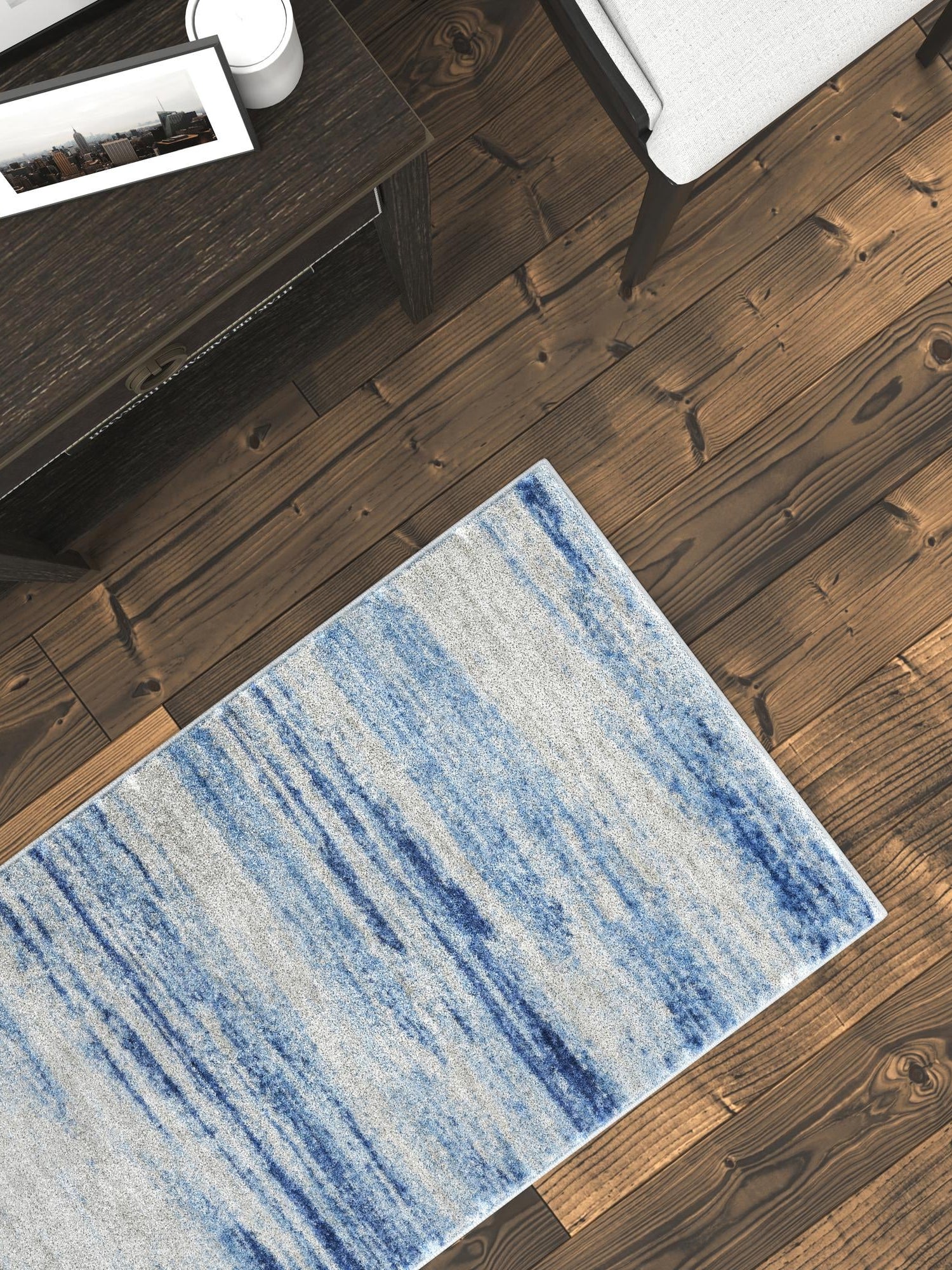 Blue Ivory 2' 7 x 10' Gabbeh Runner Area Rug 100% Polyester (Space-Dyed Yarn) Stylish Contemporary Carpet for Home Interior Design for Sale at Rug Engine