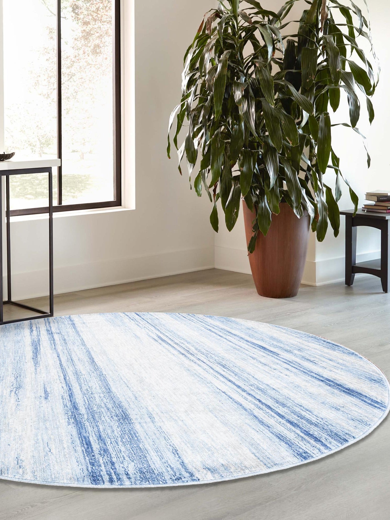 Blue Ivory 3' 3 x 3' 3 Gabbeh Round Area Rug 100% Polyester (Space-Dyed Yarn) Stylish Contemporary Carpet for Home Interior Design for Sale at Rug Engine