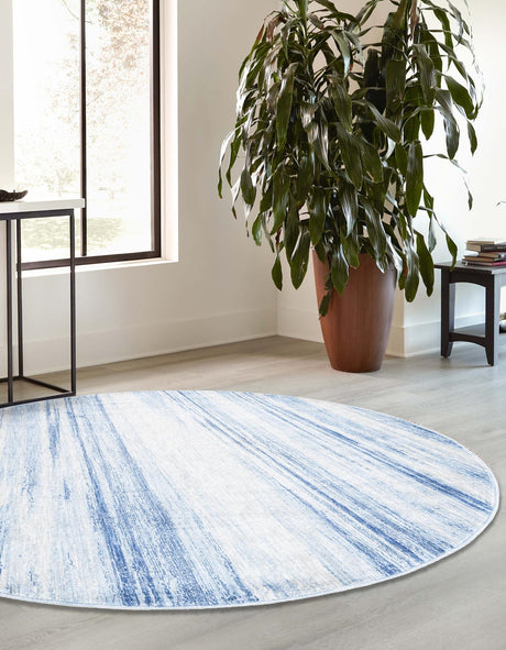 Blue Ivory 3' 3 x 3' 3 Gabbeh Round Area Rug 100% Polyester (Space-Dyed Yarn) Stylish Contemporary Carpet for Home Interior Design for Sale at Rug Engine