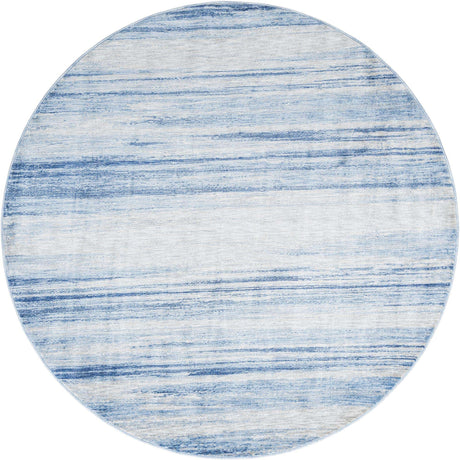 Blue Ivory 7' 10 x 7' 10 Gabbeh Round Area Rug 100% Polyester (Space-Dyed Yarn) Stylish Contemporary Carpet for Home Interior Design for Sale at Rug Engine