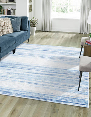 Blue Ivory 7' 10 x 7' 10 Gabbeh Square Area Rug 100% Polyester (Space-Dyed Yarn) Stylish Contemporary Carpet for Home Interior Design for Sale at Rug Engine