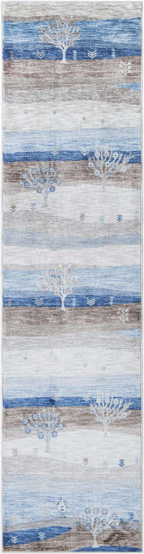 Blue Gray 2' 7 x 10' Gabbeh Runner Area Rug 100% Polyester (Space-Dyed Yarn) Stylish Contemporary Carpet for Home Interior Design for Sale at Rug Engine