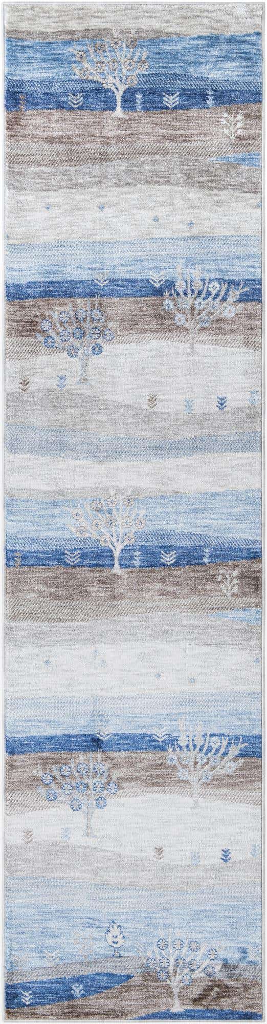 Blue Gray 2' 7 x 10' Gabbeh Runner Area Rug 100% Polyester (Space-Dyed Yarn) Stylish Contemporary Carpet for Home Interior Design for Sale at Rug Engine