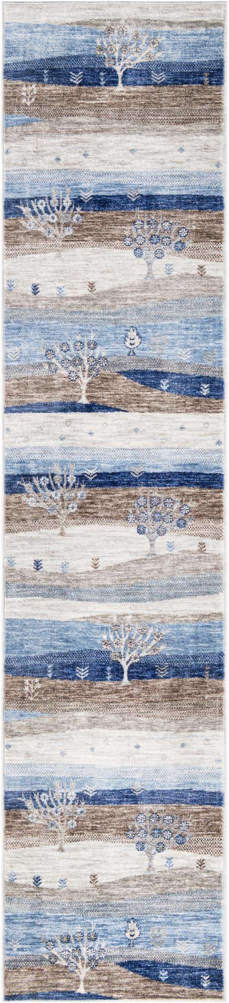 Blue Gray 2' 7 x 12' Gabbeh Runner Area Rug 100% Polyester (Space-Dyed Yarn) Stylish Contemporary Carpet for Home Interior Design for Sale at Rug Engine