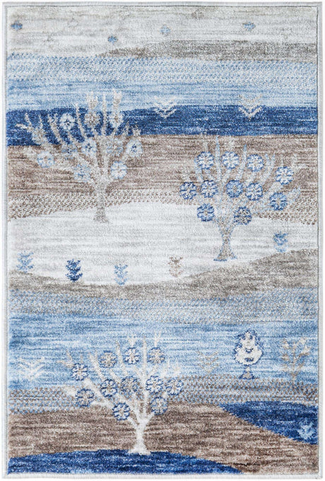 Blue Gray 2' x 3' 1 Gabbeh Rectangle Area Rug 100% Polyester (Space-Dyed Yarn) Stylish Contemporary Carpet for Home Interior Design for Sale at Rug Engine