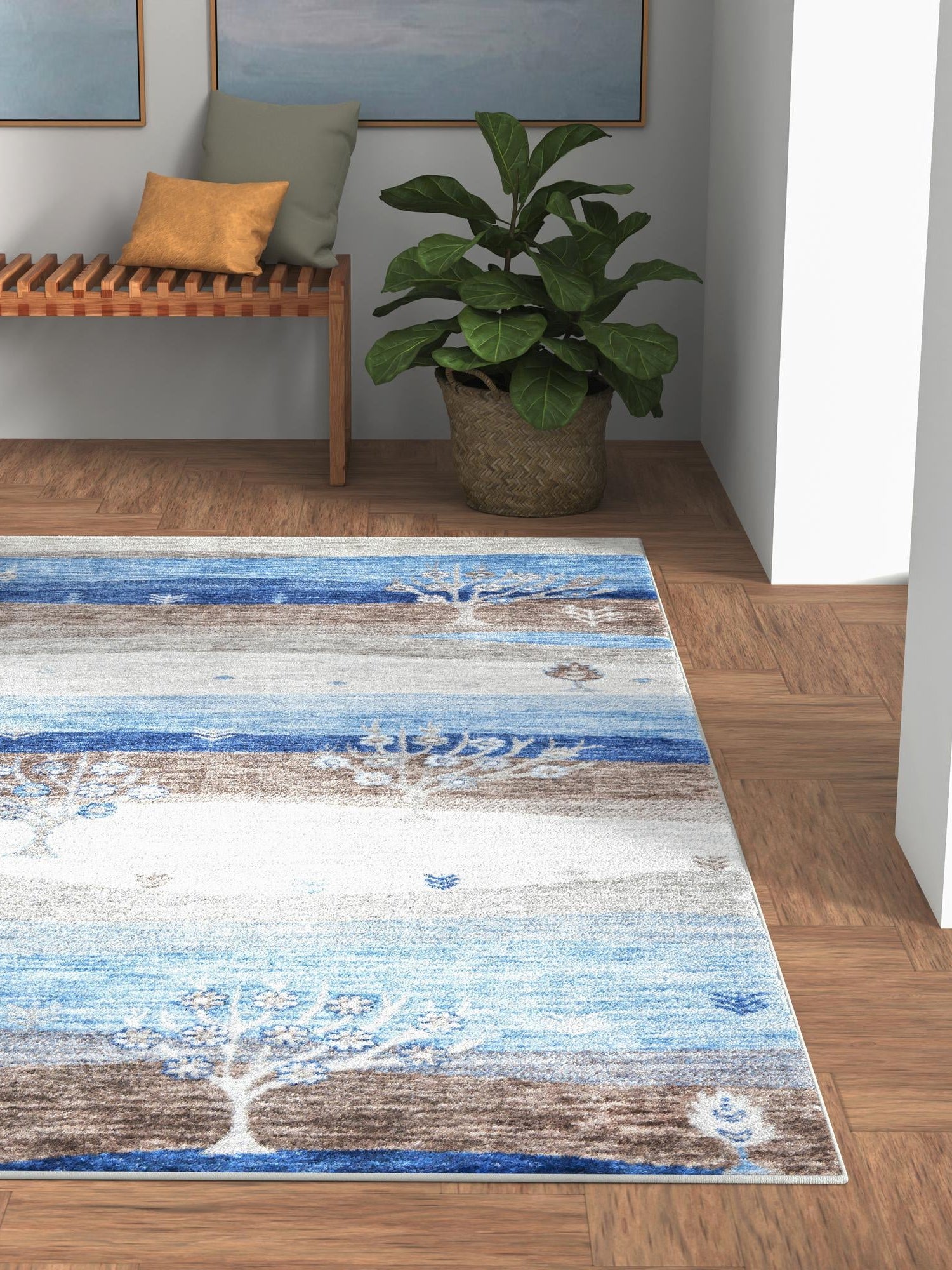 Blue Gray 9' 10 x 13' 1 Gabbeh Rectangle Area Rug 100% Polyester (Space-Dyed Yarn) Stylish Contemporary Carpet for Home Interior Design for Sale at Rug Engine