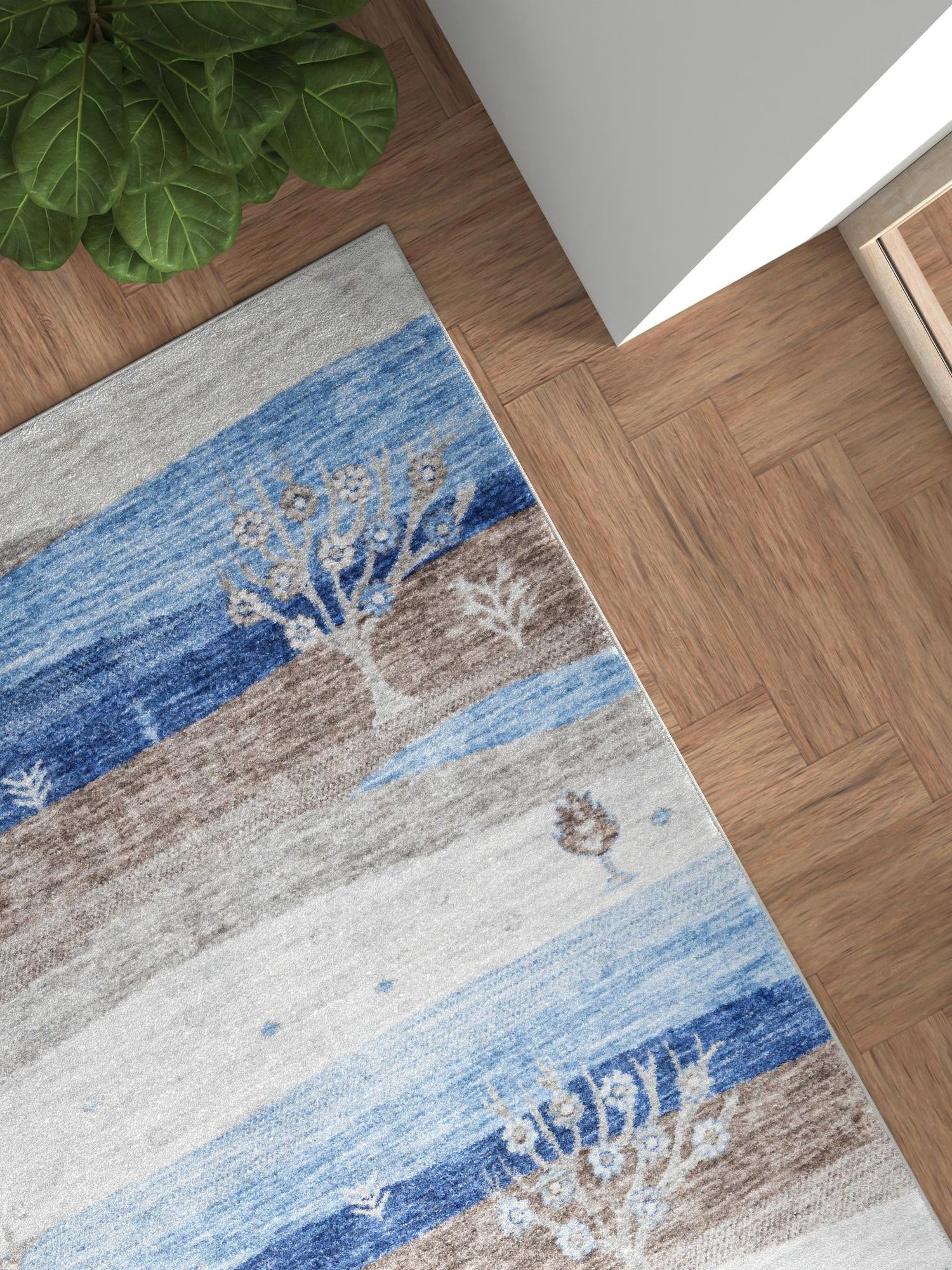 Blue Gray 2' x 3' 1 Gabbeh Rectangle Area Rug 100% Polyester (Space-Dyed Yarn) Stylish Contemporary Carpet for Home Interior Design for Sale at Rug Engine