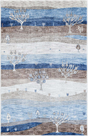 Blue Gray 5' 3 x 8' Gabbeh Rectangle Area Rug 100% Polyester (Space-Dyed Yarn) Stylish Contemporary Carpet for Home Interior Design for Sale at Rug Engine