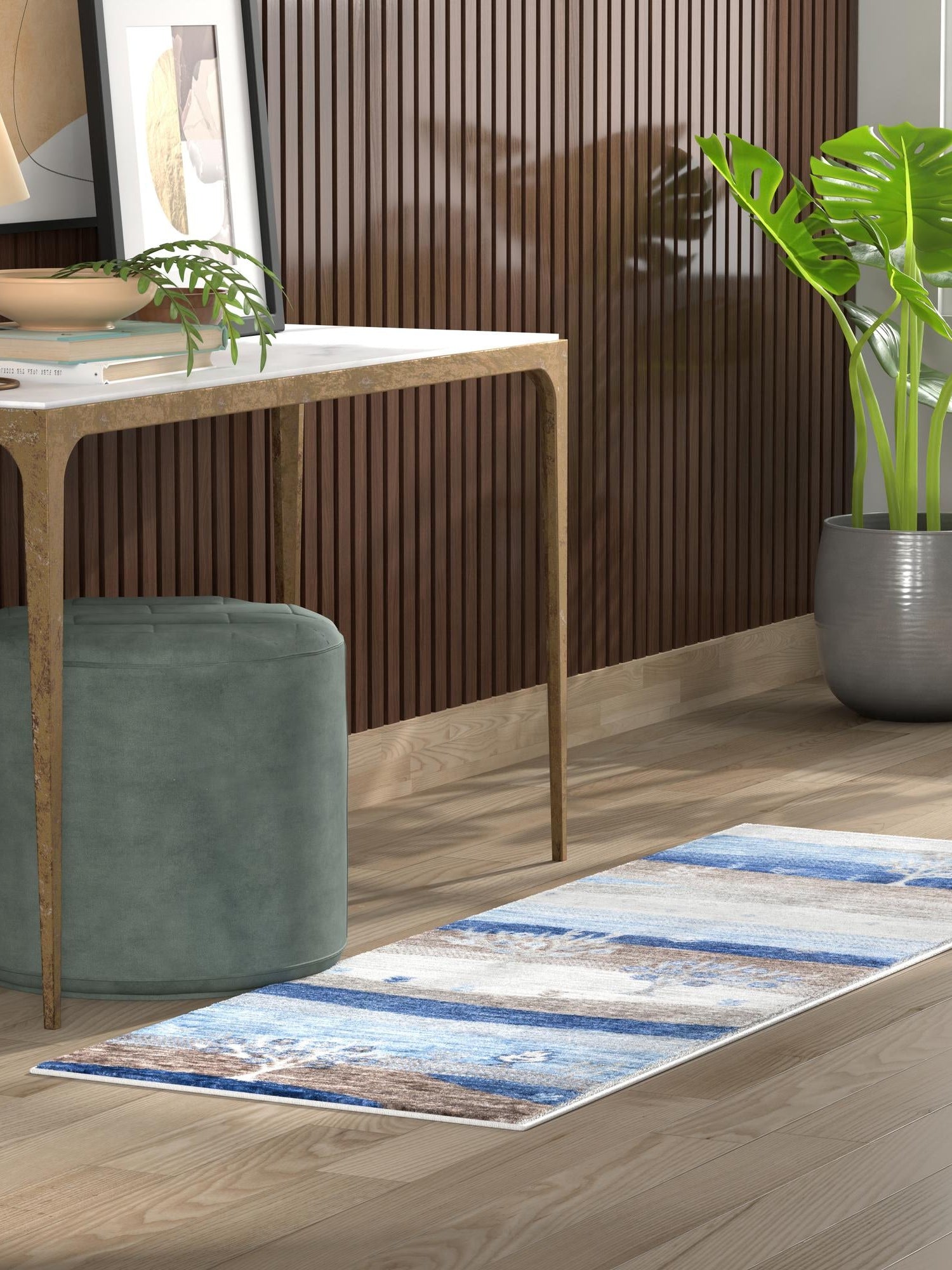 Blue Gray 2' 7 x 10' Gabbeh Runner Area Rug 100% Polyester (Space-Dyed Yarn) Stylish Contemporary Carpet for Home Interior Design for Sale at Rug Engine