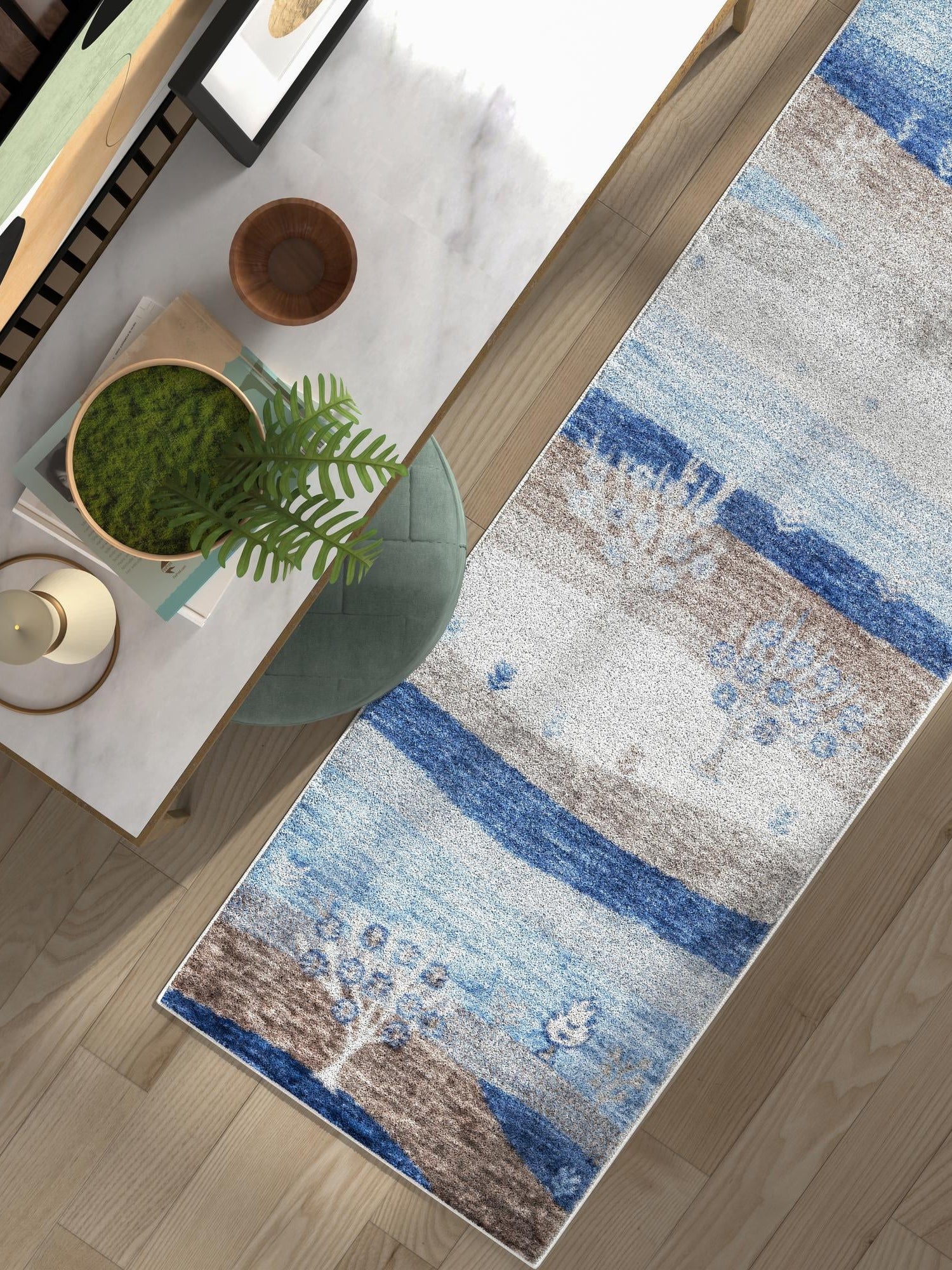 Blue Gray 2' 7 x 10' Gabbeh Runner Area Rug 100% Polyester (Space-Dyed Yarn) Stylish Contemporary Carpet for Home Interior Design for Sale at Rug Engine