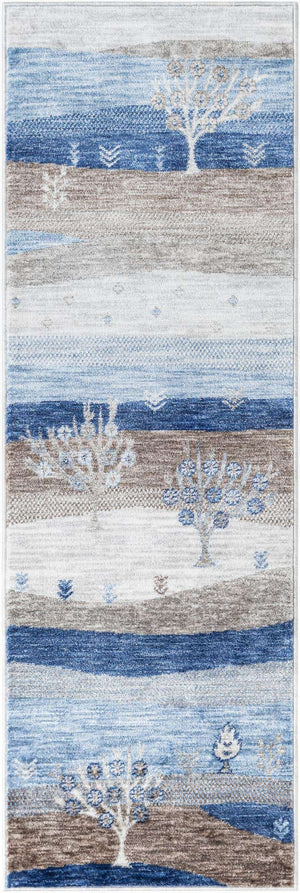 Blue Gray 2' x 6' 1 Gabbeh Runner Area Rug 100% Polyester (Space-Dyed Yarn) Stylish Contemporary Carpet for Home Interior Design for Sale at Rug Engine