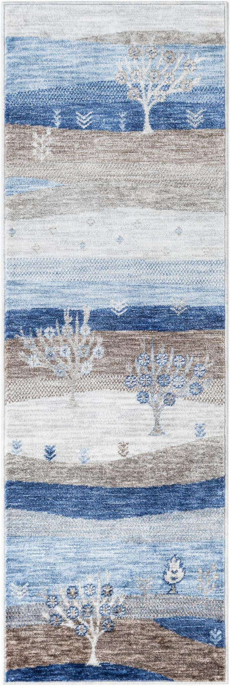 Blue Gray 2' x 6' 1 Gabbeh Runner Area Rug 100% Polyester (Space-Dyed Yarn) Stylish Contemporary Carpet for Home Interior Design for Sale at Rug Engine