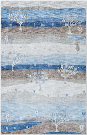 Blue Gray 6' 1 x 9' Gabbeh Rectangle Area Rug 100% Polyester (Space-Dyed Yarn) Stylish Contemporary Carpet for Home Interior Design for Sale at Rug Engine