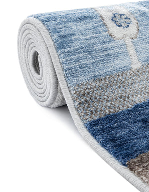 Blue Gray 5' 3 x 5' 3 Gabbeh Round Area Rug 100% Polyester (Space-Dyed Yarn) Stylish Contemporary Carpet for Home Interior Design for Sale at Rug Engine