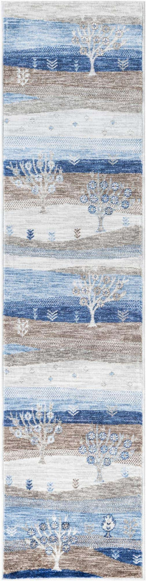 Blue Gray 2' x 8' Gabbeh Runner Area Rug 100% Polyester (Space-Dyed Yarn) Stylish Contemporary Carpet for Home Interior Design for Sale at Rug Engine