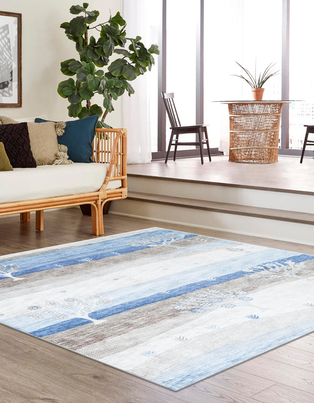 Blue Gray 7' 10 x 7' 10 Gabbeh Square Area Rug 100% Polyester (Space-Dyed Yarn) Stylish Contemporary Carpet for Home Interior Design for Sale at Rug Engine