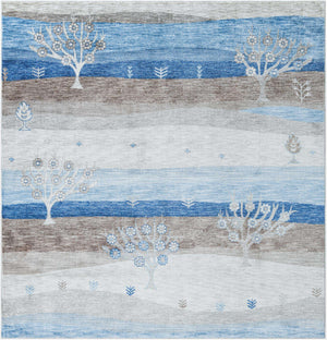 Blue Gray 7' 10 x 7' 10 Gabbeh Square Area Rug 100% Polyester (Space-Dyed Yarn) Stylish Contemporary Carpet for Home Interior Design for Sale at Rug Engine