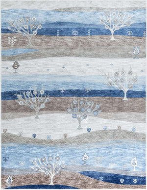 Blue Gray 7' 10 x 10' Gabbeh Rectangle Area Rug 100% Polyester (Space-Dyed Yarn) Stylish Contemporary Carpet for Home Interior Design for Sale at Rug Engine