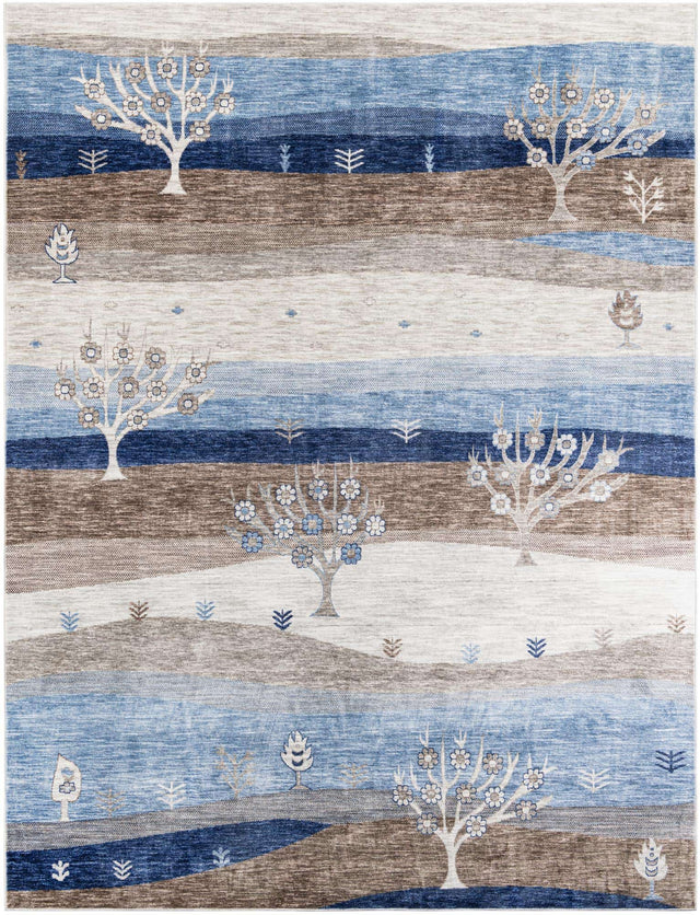 Blue Gray 9' x 12' Gabbeh Rectangle Area Rug 100% Polyester (Space-Dyed Yarn) Stylish Contemporary Carpet for Home Interior Design for Sale at Rug Engine