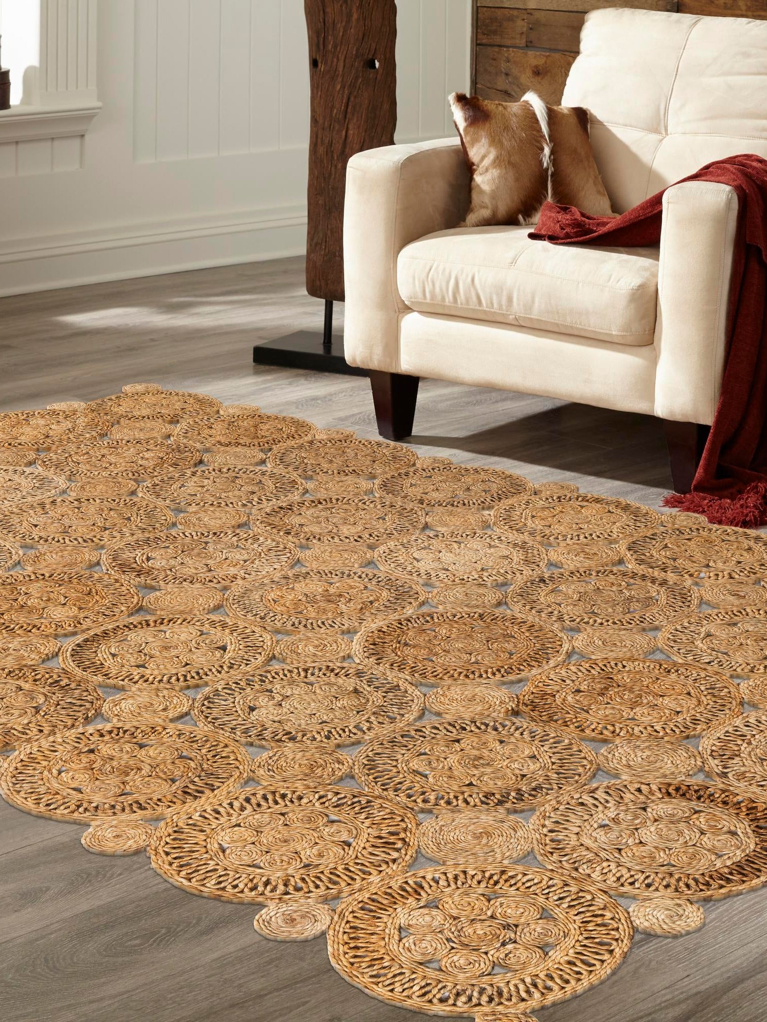 Natural 7' 10 x 10' Braided Jute Rectangle Area Rug 100% Jute Hand Braided Natural Eco-Friendly Boho Style Carpet for Living Rooms Dining Office Space Dorms for Sale at Rug Engine