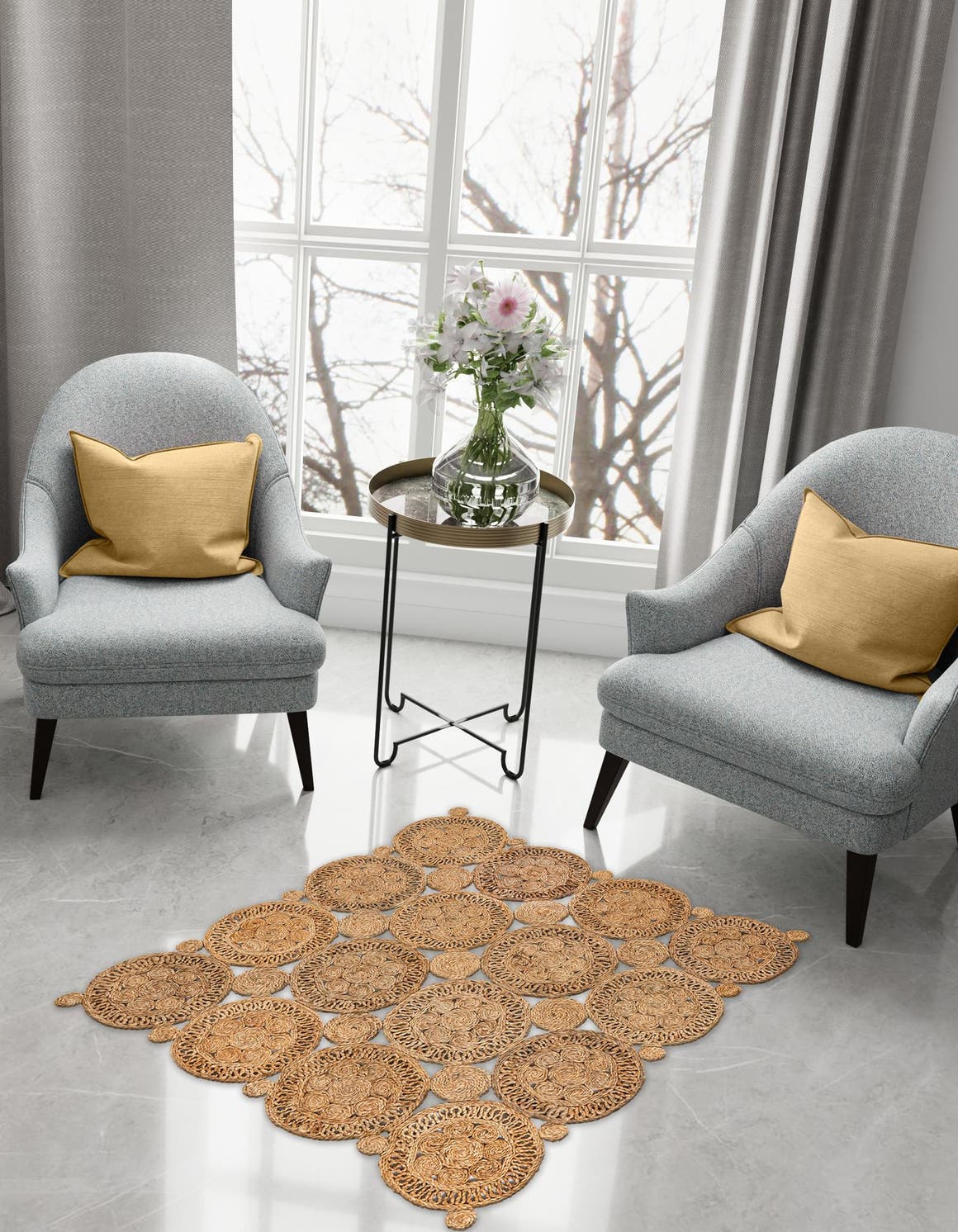 Natural 7' 10 x 7' 10 Braided Jute Square Area Rug 100% Jute Hand Braided Natural Eco-Friendly Boho Style Carpet for Living Rooms Dining Office Space Dorms for Sale at Rug Engine