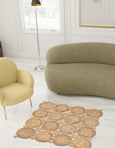 Natural 7' 10 x 7' 10 Braided Jute Square Area Rug 100% Jute Hand Braided Natural Eco-Friendly Boho Style Carpet for Living Rooms Dining Office Space Dorms for Sale at Rug Engine