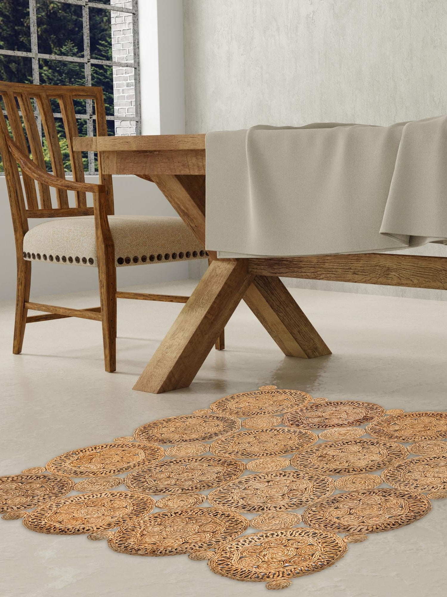 Natural 4' 1 x 4' 1 Braided Jute Square Area Rug 100% Jute Hand Braided Natural Eco-Friendly Boho Style Carpet for Living Rooms Dining Office Space Dorms for Sale at Rug Engine