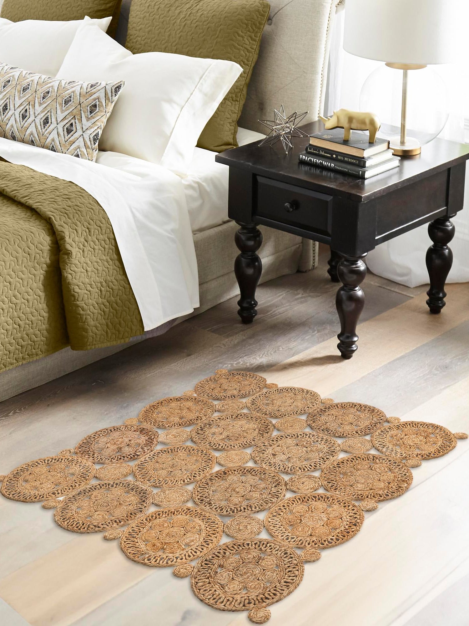 Natural 4' 1 x 4' 1 Braided Jute Square Area Rug 100% Jute Hand Braided Natural Eco-Friendly Boho Style Carpet for Living Rooms Dining Office Space Dorms for Sale at Rug Engine