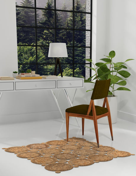 Natural 4' 1 x 4' 1 Braided Jute Square Area Rug 100% Jute Hand Braided Natural Eco-Friendly Boho Style Carpet for Living Rooms Dining Office Space Dorms for Sale at Rug Engine