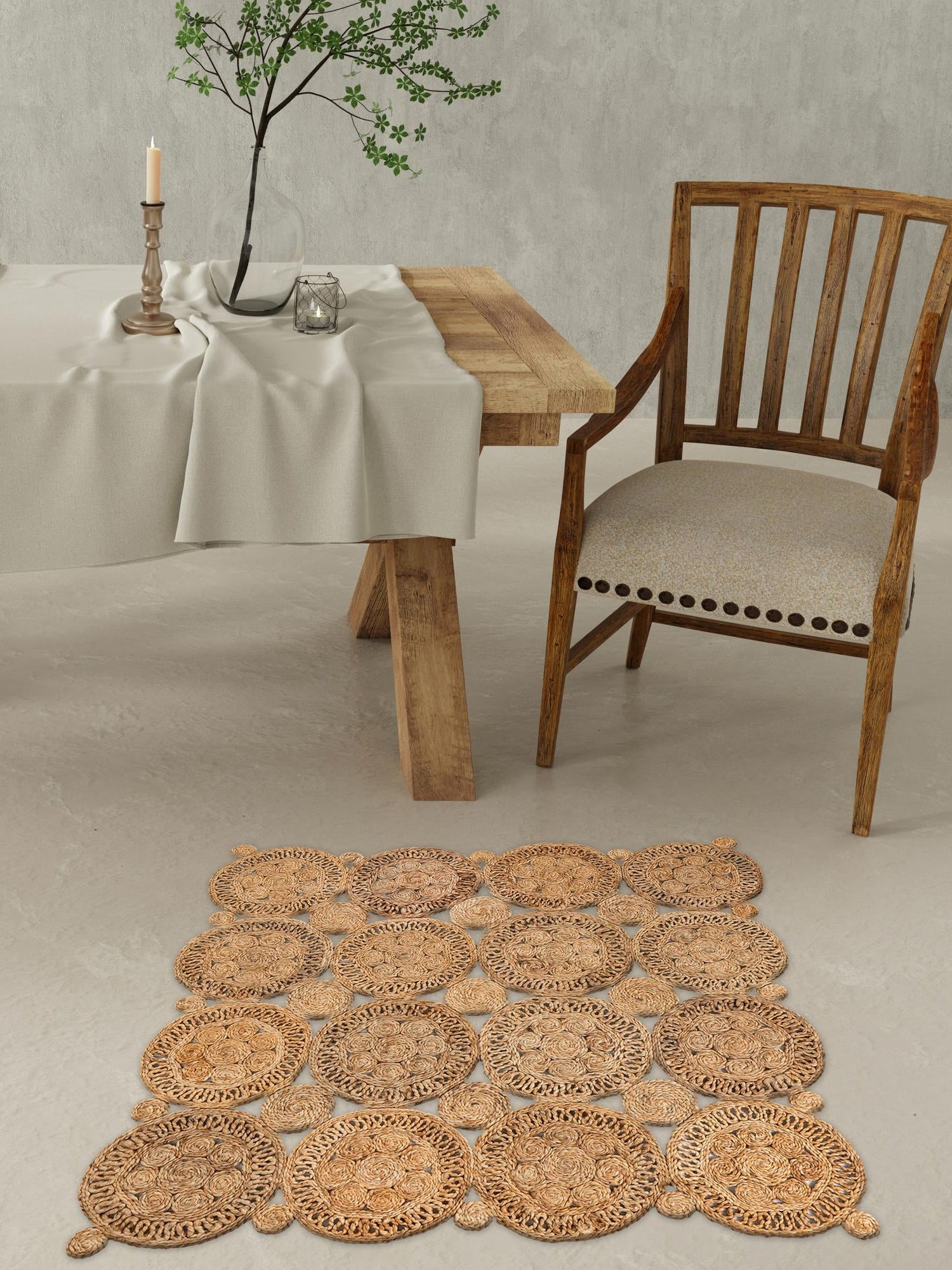 Natural 4' 1 x 4' 1 Braided Jute Square Area Rug 100% Jute Hand Braided Natural Eco-Friendly Boho Style Carpet for Living Rooms Dining Office Space Dorms for Sale at Rug Engine