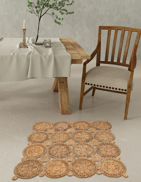 Natural 4' 1 x 4' 1 Braided Jute Square Area Rug 100% Jute Hand Braided Natural Eco-Friendly Boho Style Carpet for Living Rooms Dining Office Space Dorms for Sale at Rug Engine