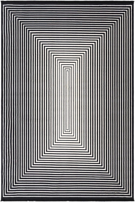 Black and White 7' 1 x 10' Milano Rectangle Area Rug 100% Polyester with Cotton Backing Modern Contemporary Carpet for Home Decor Interior Design for Sale at Rug Engine