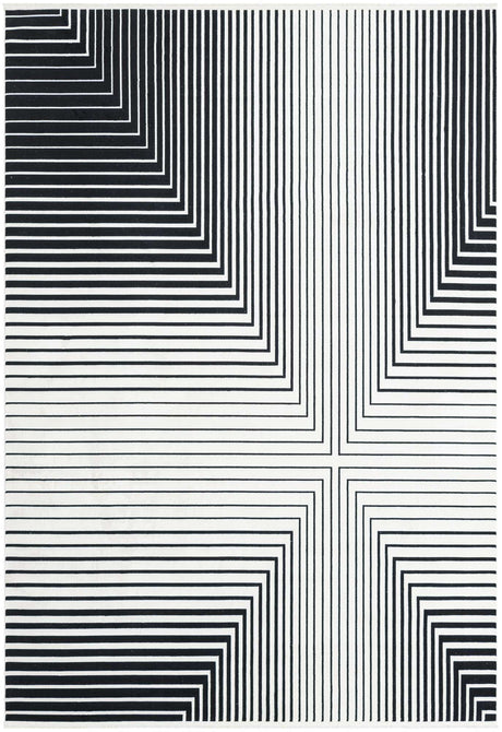 Black and White 7' 1 x 10' Milano Rectangle Area Rug 100% Polyester with Cotton Backing Modern Contemporary Carpet for Home Decor Interior Design for Sale at Rug Engine