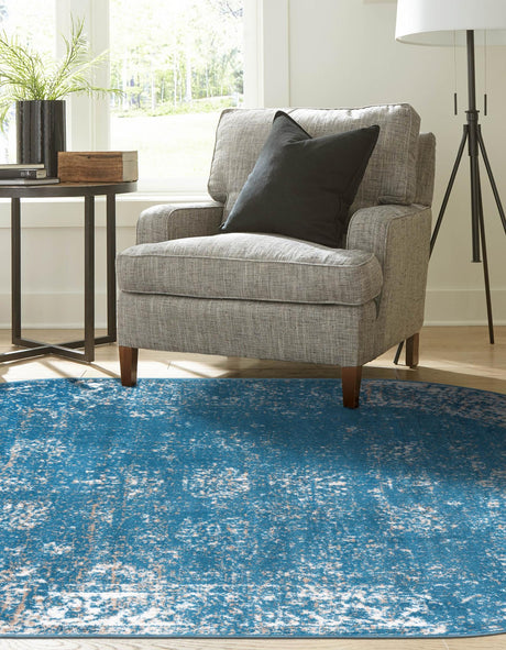 Blue 4' 1 x 6' 1 Sofia Oval Area Rug Durable Easy Clean Stain Resistant Unique Carpet for Affordable Interior Home Design for Sale at Rug Engine