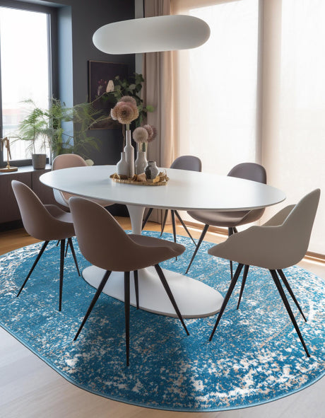 Blue 4' 1 x 6' 1 Sofia Oval Area Rug Durable Easy Clean Stain Resistant Unique Carpet for Affordable Interior Home Design for Sale at Rug Engine