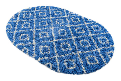 Periwinkle.Blue 4' 1 x 6' 1 Trellis Shag Oval Area Rug Thick Soft Touch Fluffy & Plush Shaggy Pile