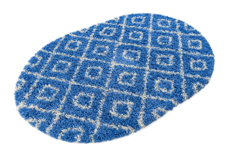 Periwinkle.Blue 4' 1 x 6' 1 Trellis Shag Oval Area Rug Thick Soft Touch Fluffy & Plush Shaggy Pile Geometric Modern Unique Carpet for Home Interior Design for Sale at Rug Engine