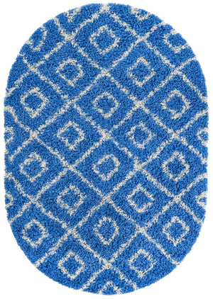 Periwinkle.Blue 4' 1 x 6' 1 Trellis Shag Oval Area Rug Thick Soft Touch Fluffy & Plush Shaggy Pile