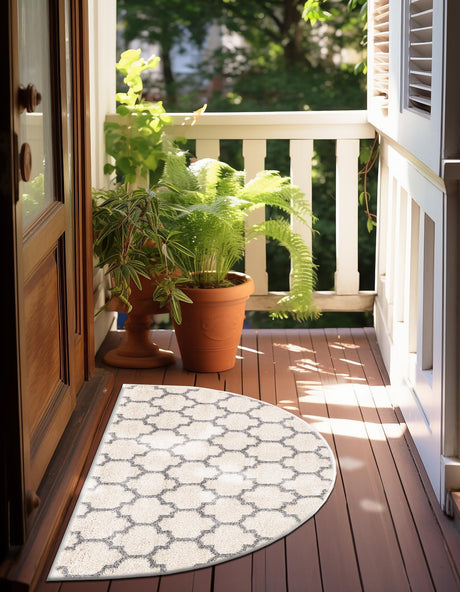 Beige and Gray 2' 7 x 4' 1 Trellis Hearth Half-Round Semicircle Area Rug Geometric Modern Unique Durable Easy Clean Carpet for Contemporary Interior Design for Sale at Rug Engine