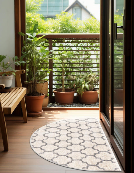 Beige and Gray 2' 2 x 3' 7 Trellis Hearth Half-Round Semicircle Area Rug Geometric Modern Unique Durable Easy Clean Carpet for Contemporary Interior Design for Sale at Rug Engine