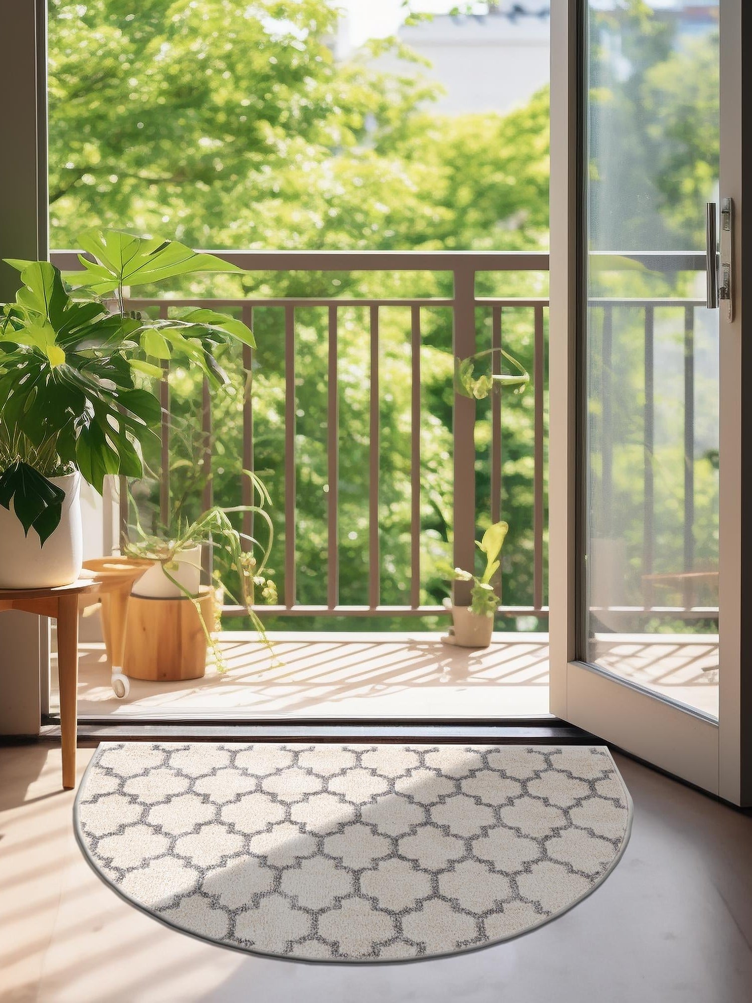 Beige and Gray 2' 2 x 3' 7 Trellis Hearth Area Rug