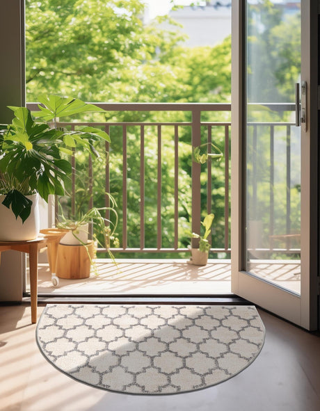 Beige and Gray 2' 2 x 3' 7 Trellis Hearth Half-Round Semicircle Area Rug Geometric Modern Unique Durable Easy Clean Carpet for Contemporary Interior Design for Sale at Rug Engine
